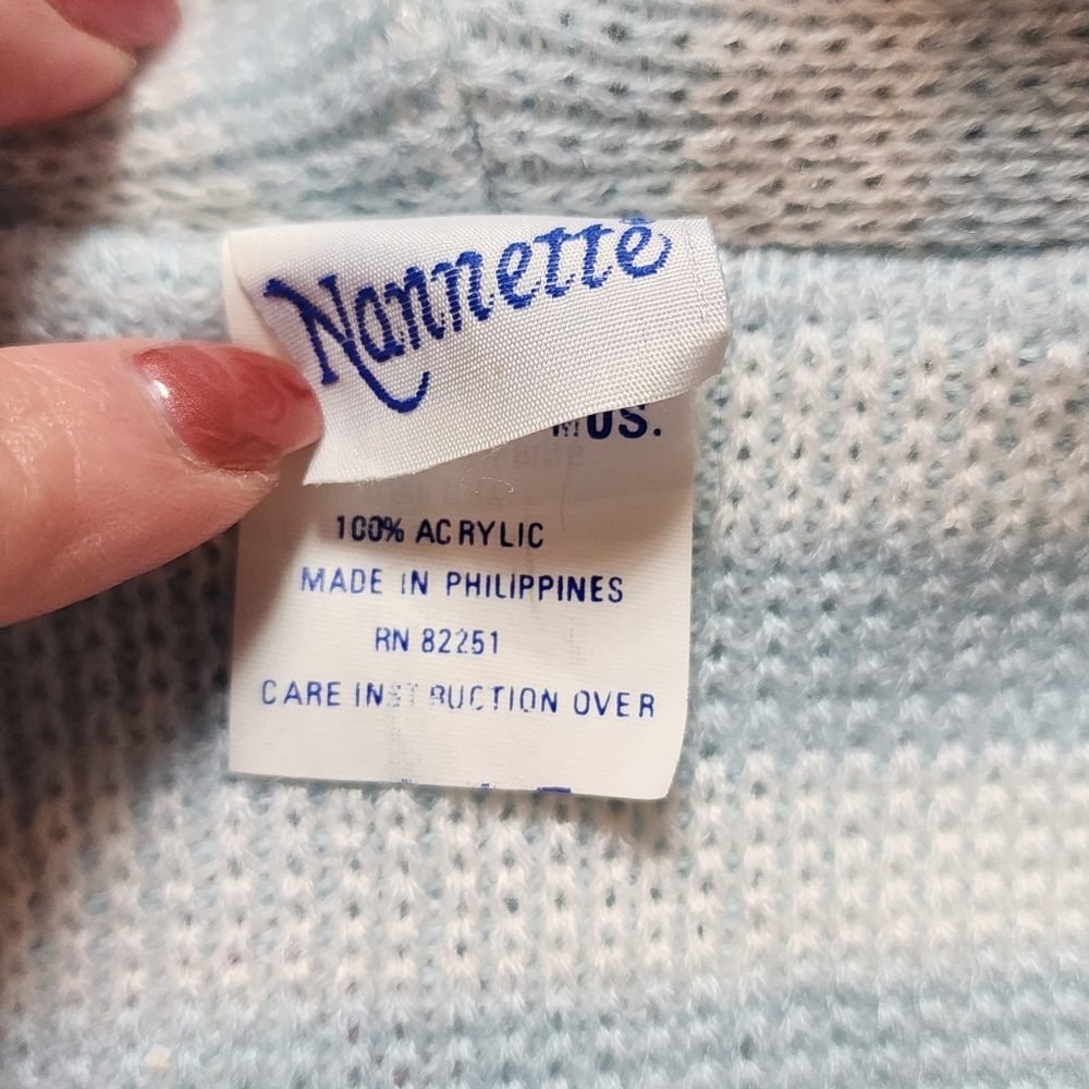 NWT VTG Nannette Red Airplane Embroider Blue Cloud Thick Knit Sweater Jacket 24M - Picture 10 of 11